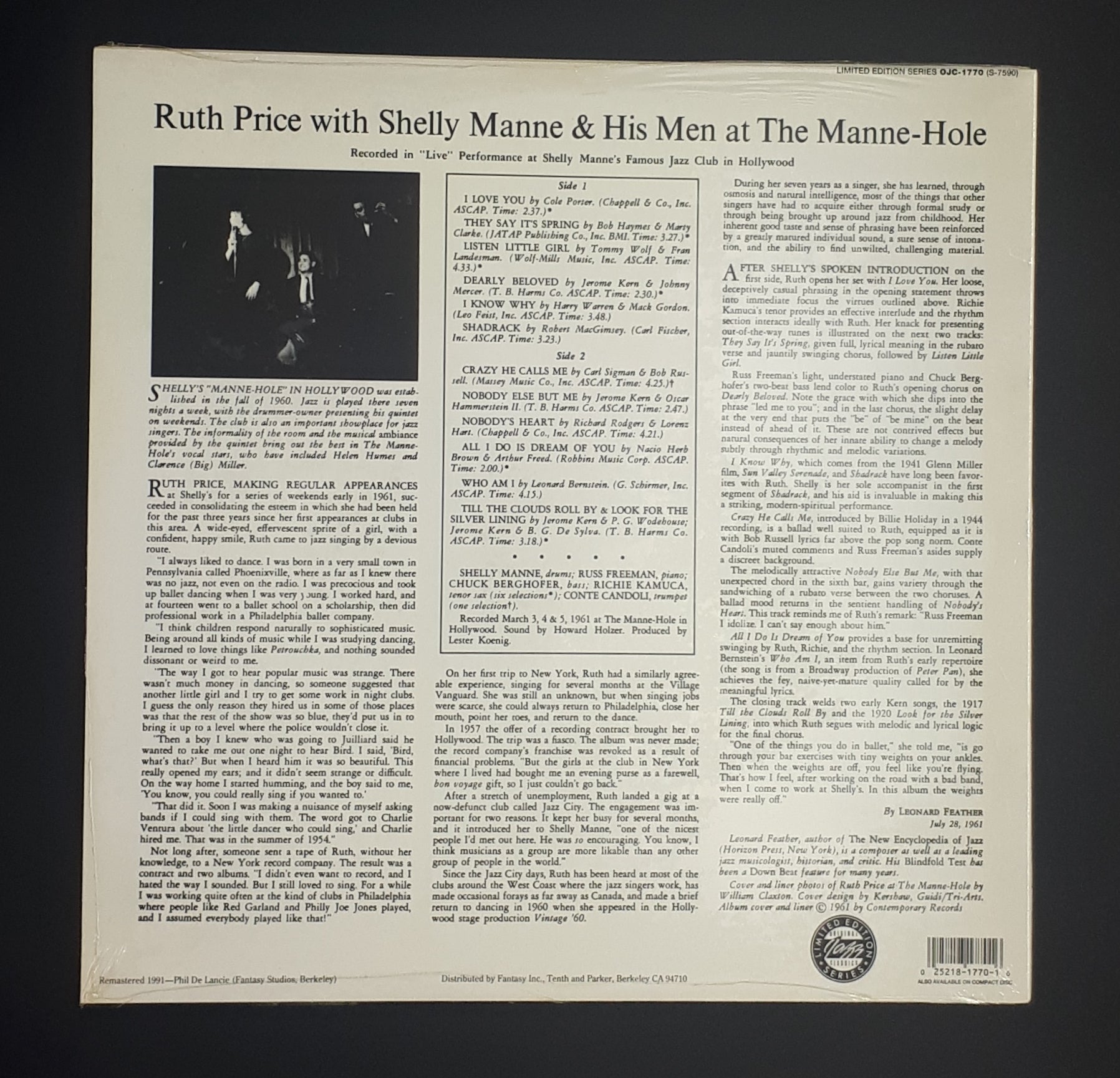 Ruth Price With Shelly Manne & His Men - At The Manne Hole