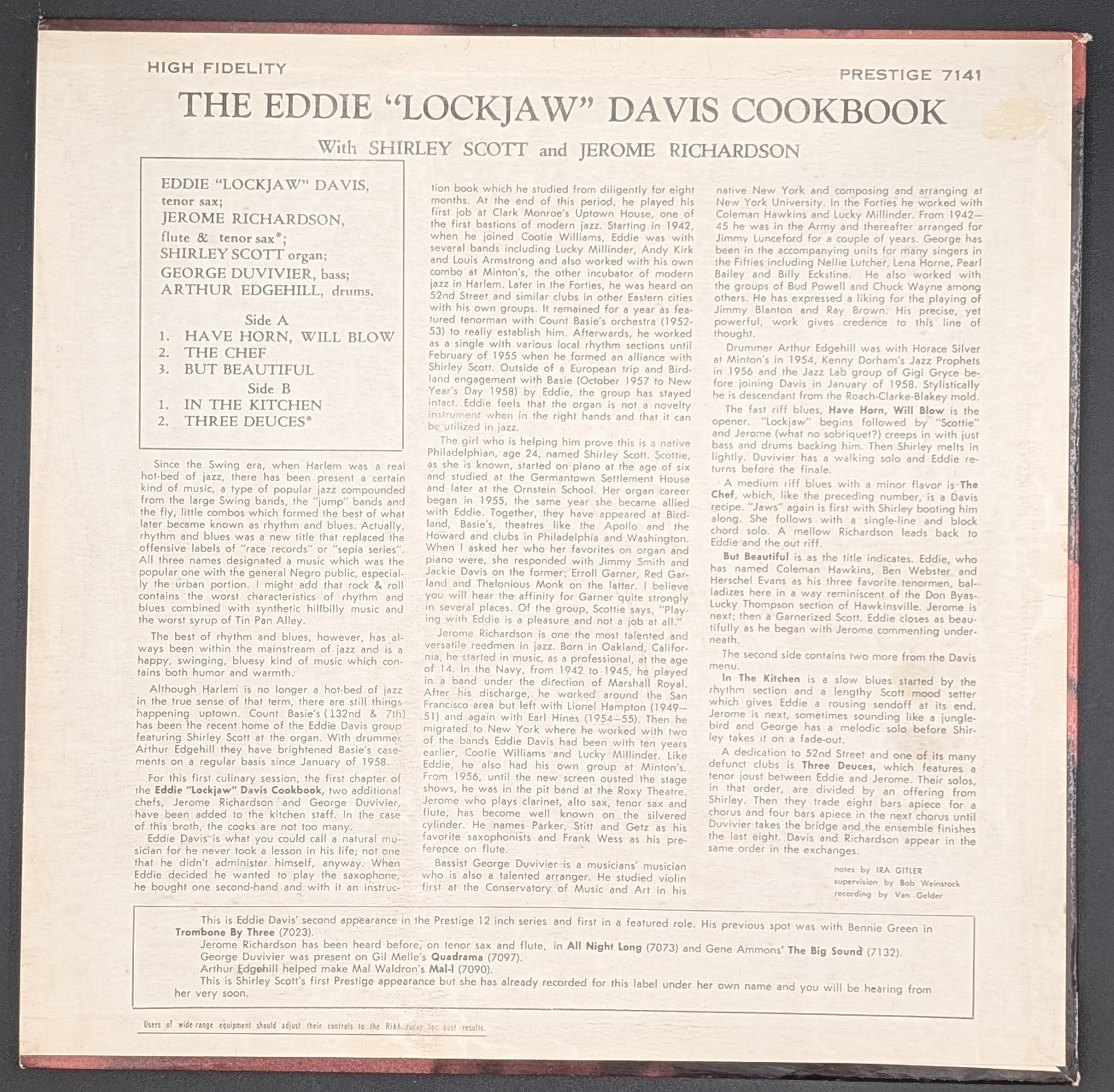 Eddie "Lockjaw" Davis With Shirley Scott And Jerome Richardson - The Eddie "Lockjaw" Davis Cookbook (U.S.)